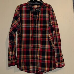 Gymboree Men’s Red and Navy Plaid Button-Down Long Sleeve Shirt Sz XL